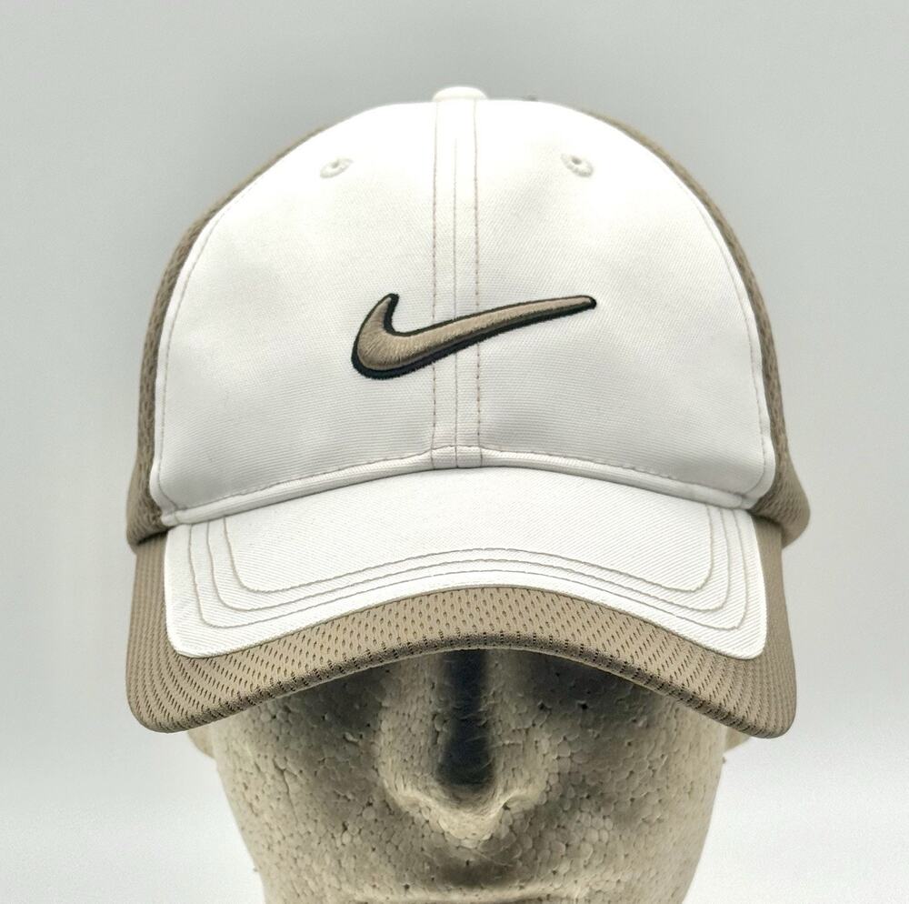 Nike Cap Hat 336056-101 Men's Adult Mesh Adjustable Golf Hat/Cap-White/Tan NWT